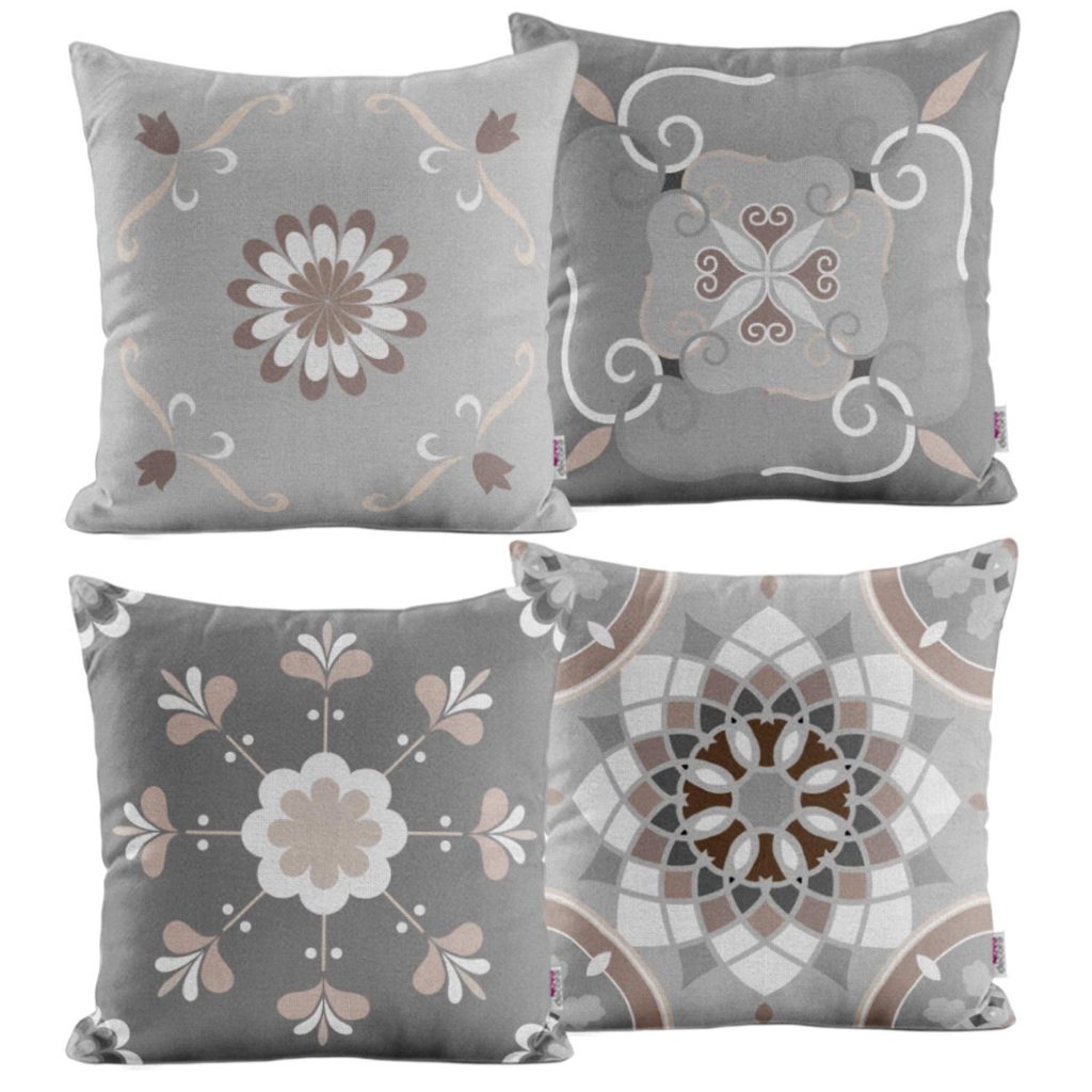 Kit 4 Capas de Almofadas Azulejo Português Cinza Decorativas Para Sofá 40x40 - Novadecora em Oferta na Shopee
