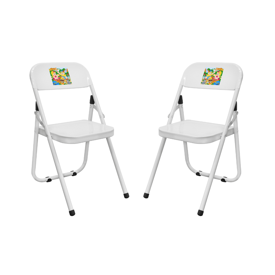 Kit 2 Cadeirinhas Dia das Crianças Infantil Criança Metal Resistente Desenhos Divertidos Fantasia
