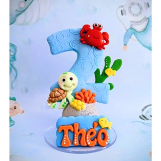 Vela aniversário fundo do mar decorada personalizada biscuit em Oferta na Shopee