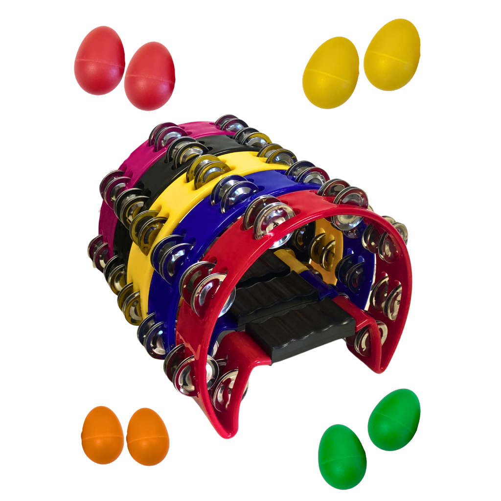 Pandeiro Pandeirola Meia Lua com Ovinhos Ganzá Par Ovo de Percussão Colorido Samba Musicalização Kit em Oferta na Shopee