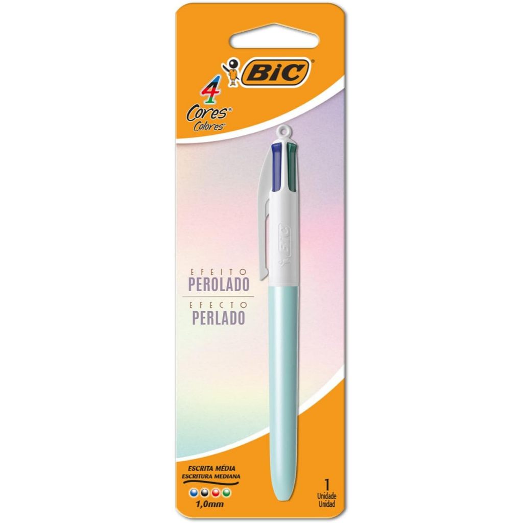 Caneta BIC Escrita Média Retrátil, 4 Cores Efeito Perolado, Corpo Perolado Azul, BIC, 1 Unidade