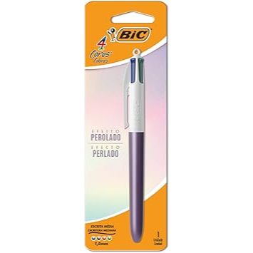 Caneta BIC Escrita Média Retrátil, 4 Cores Efeito Perolado, Corpo Perolado Roxo, BIC, 1 Unidade