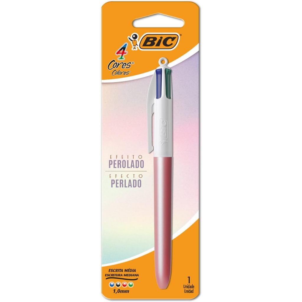 Caneta BIC Escrita Média Retrátil, 4 Cores Efeito Perolado, Corpo Perolado Rosa, BIC, 1 Unidade