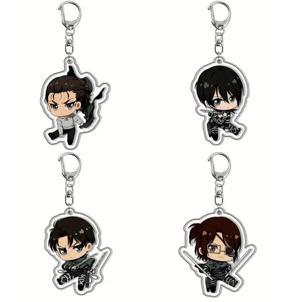 Chaveiro acrílico do anime Attack on Titan (Shingeki no Kyojin) Eren, Mikasa, Levi e Hange