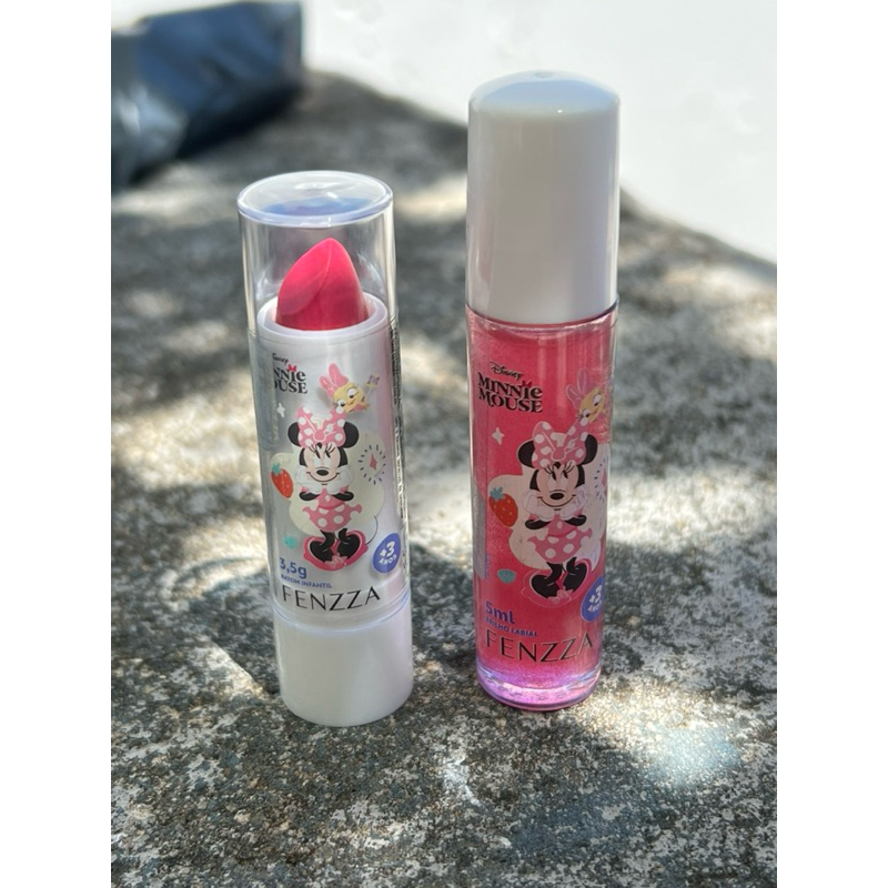 Kit Maquiagem Infantil 2 Itens – Batom + Brilho Labial minnie Fenzza Hipoalergênico | Presente Perfeito Menina Promoção