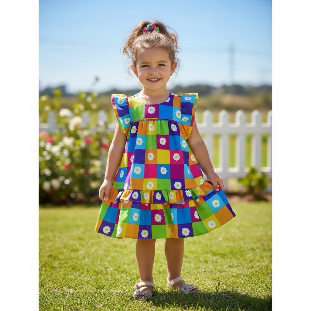 Vestido infantil e juvenil Lara Quadriculada Colorido Menina