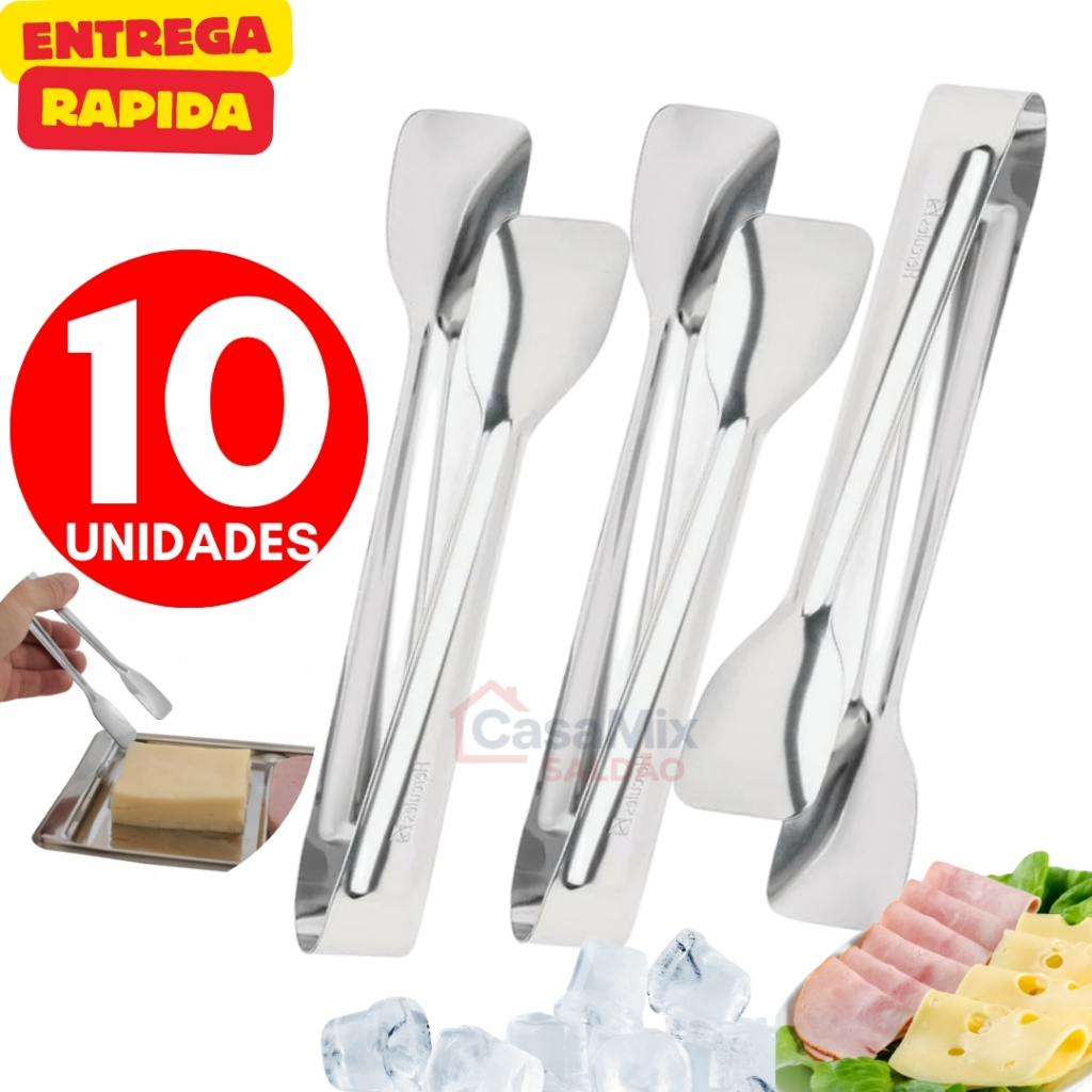 Kit 10 Pegador De Frios Aço Inox Doce Gelo Pinça  Salgado Lanche Azeitona Restaurante Cozinha Buffet
