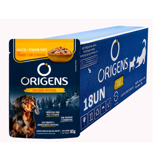 Sachê Origens Premium Especial Cães Adultos Pequeno Porte Sabor Frango com Cenoura 85 g - Kit com 18 unidades
