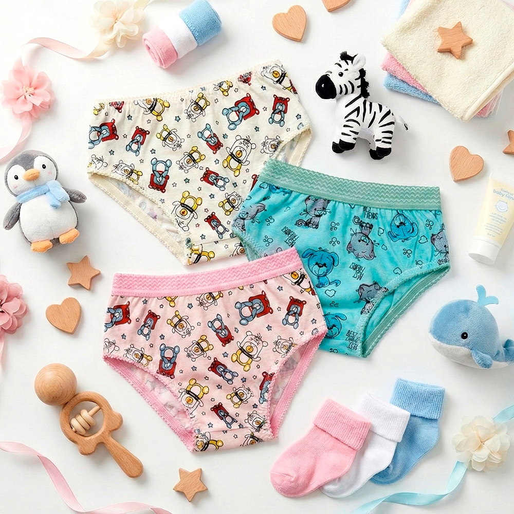 Kit 10 Calcinhas Infantis Algodão Sortidas Menina com Cós Sem Cós Confortáveis Estampas Variadas