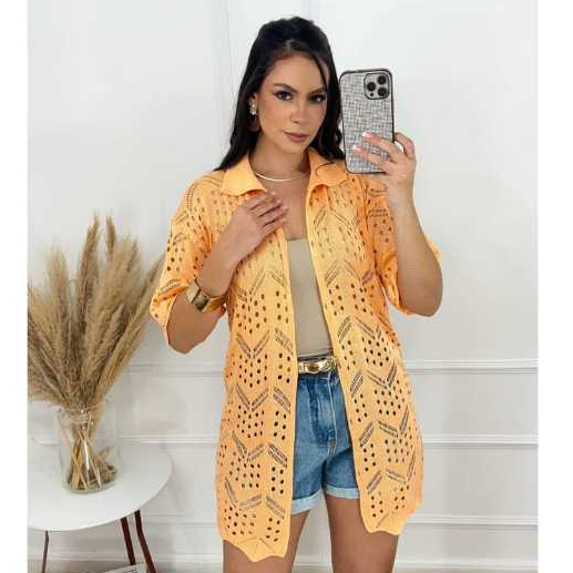 Camisa Feminina Saída de Praia Tricô Rendada Crochê Gola Polo Chamise Verão Lançamento em Oferta na Shopee