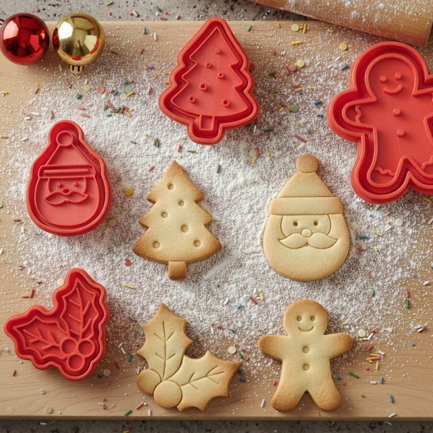 🎄🎅 Azevinho Papai Noel, Arvore de Natal e Boneco de Gengibre Cortador Biscoito Pasta Americana 4 pçs 6 e 8cm Confeitaria