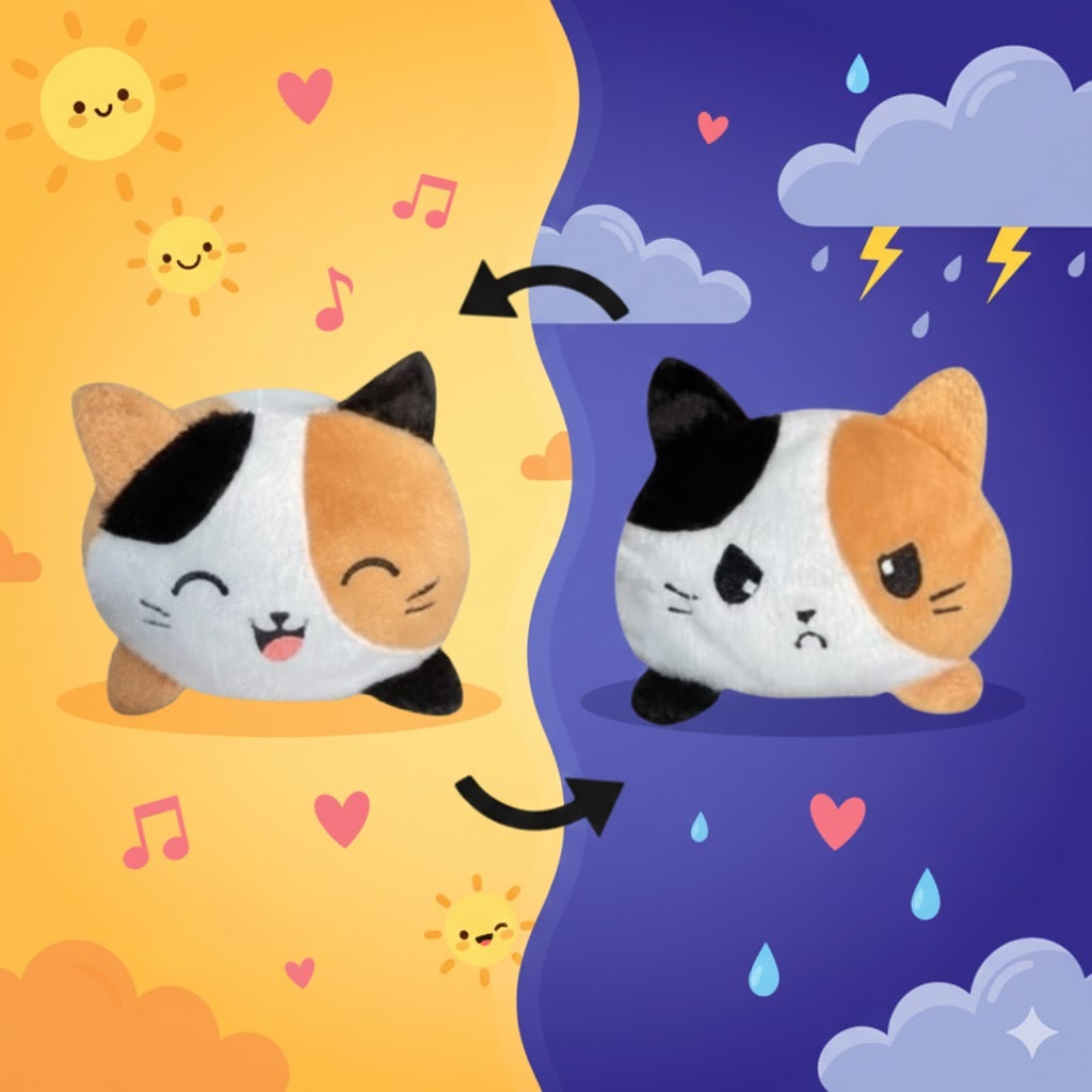 Gatinho De Pelúcia Reversível Humor Feliz Ou Bravo Polvo Gato Envio Imediato