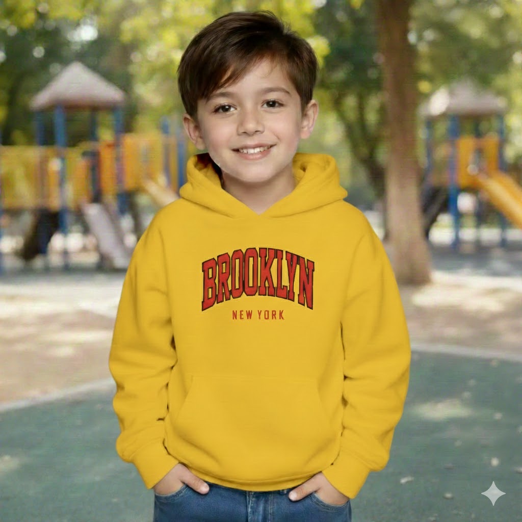 Blusa de Moleton Infantil Agasalho Kids Com Capuz e Bolso Brooklyn para Passeio e Escola