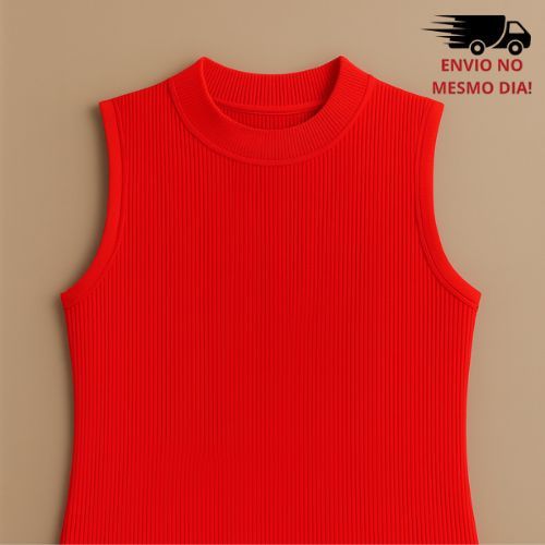 Regata Feminina Gola Alta em Ribana Canelada | Justa, Confortável e Estilosa em Oferta na Shopee