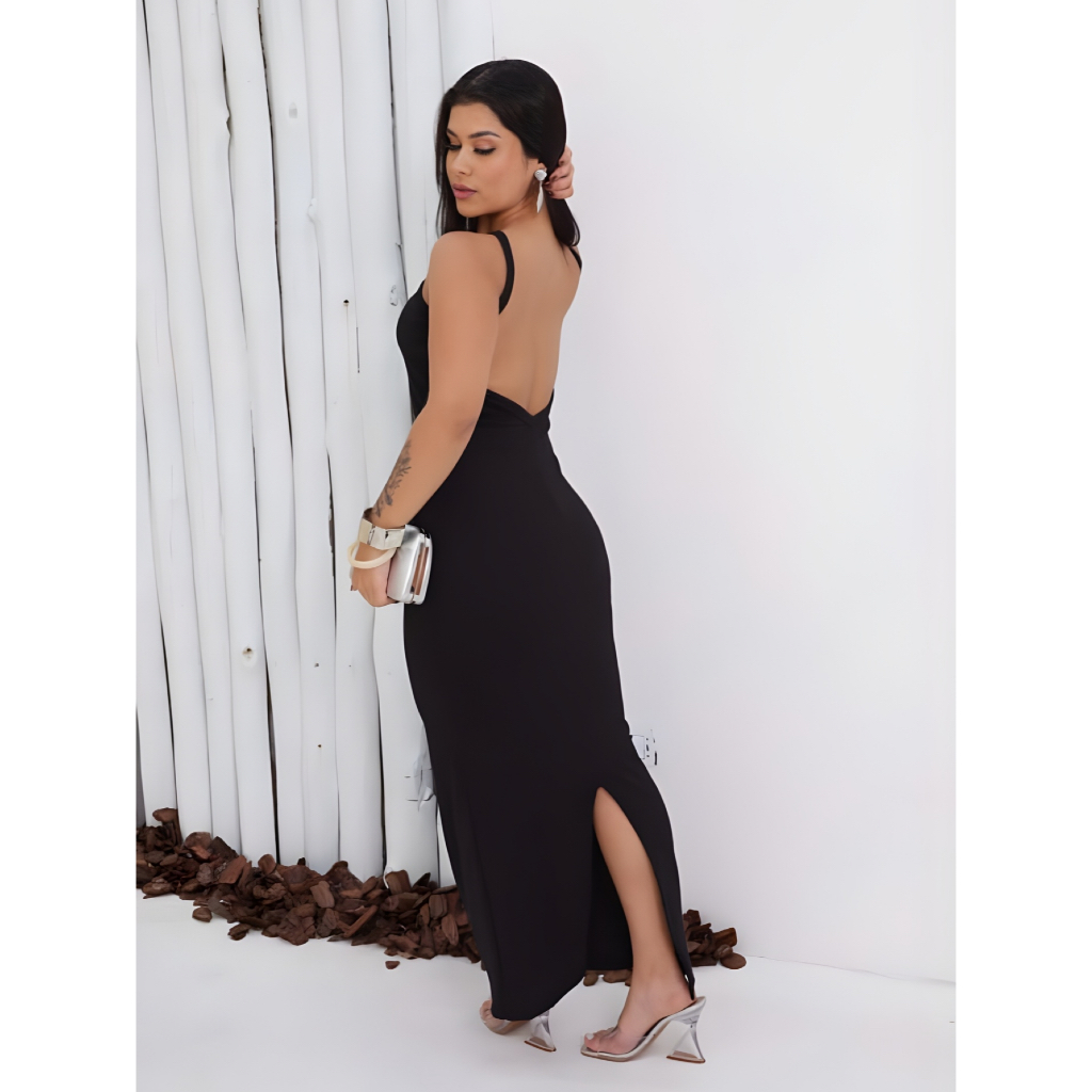 Vestido Longo Festa Vermelho Elegante Feminino, Costas Nua Sexy –Tecido Canelado Anarruga em Oferta na Shopee