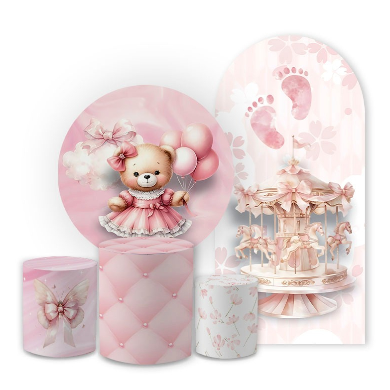 Kit Festa Ursinha Baby Balões Capa Painel + Capas Cilindro Sublimadas Chá Bebe Aniversario Infantil Veste Fácil em Oferta na Shopee