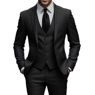 Terno Slim Oxford Premium Preto Kit Completo ( Paletó + Calça + Colete ) em Oferta na Shopee