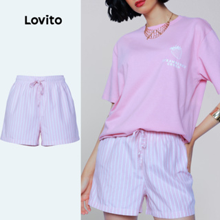Lovito Shorts Listrados Casuais Femininos LB1304BRL1334 em Oferta na Shopee