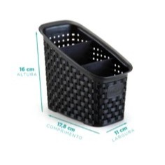 OFERTA Organizador Multiuso Rattan com 3 Divisórias Porta Canetas Controles Talheres Preta e Branca Nitron em Oferta na Shopee