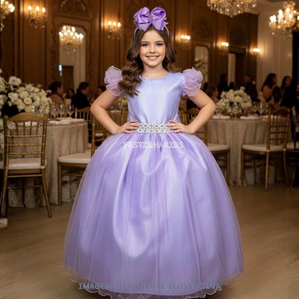 Vestido Infantil Marie Longo Amanda Lilás Festa Daminha 4 a 14