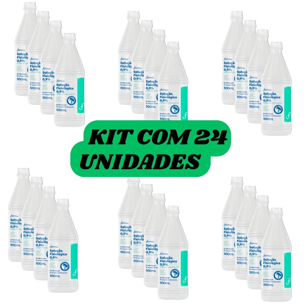Kit C/ 24 unidades Soro Fisiológico Farmax Sorimax 500ml cada 0,9% em Oferta na Shopee