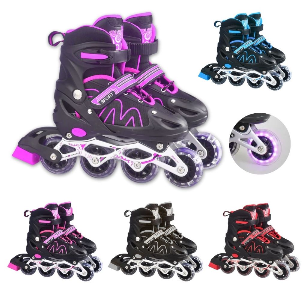 Patins Roller Ajustável Inline 4 Rodas Adulto Rodinha Led