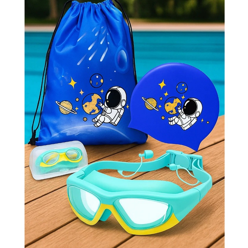 Kit Natação Infantil Óculos Touca Estojo Bolsa Hero Band Treino Piscina Criança Desenhos