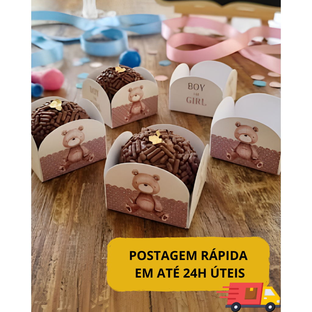 Forminhas Chá Revelação Ursinho Neutro | Decoração Mesa Chá Revelação | Menino ou Menina