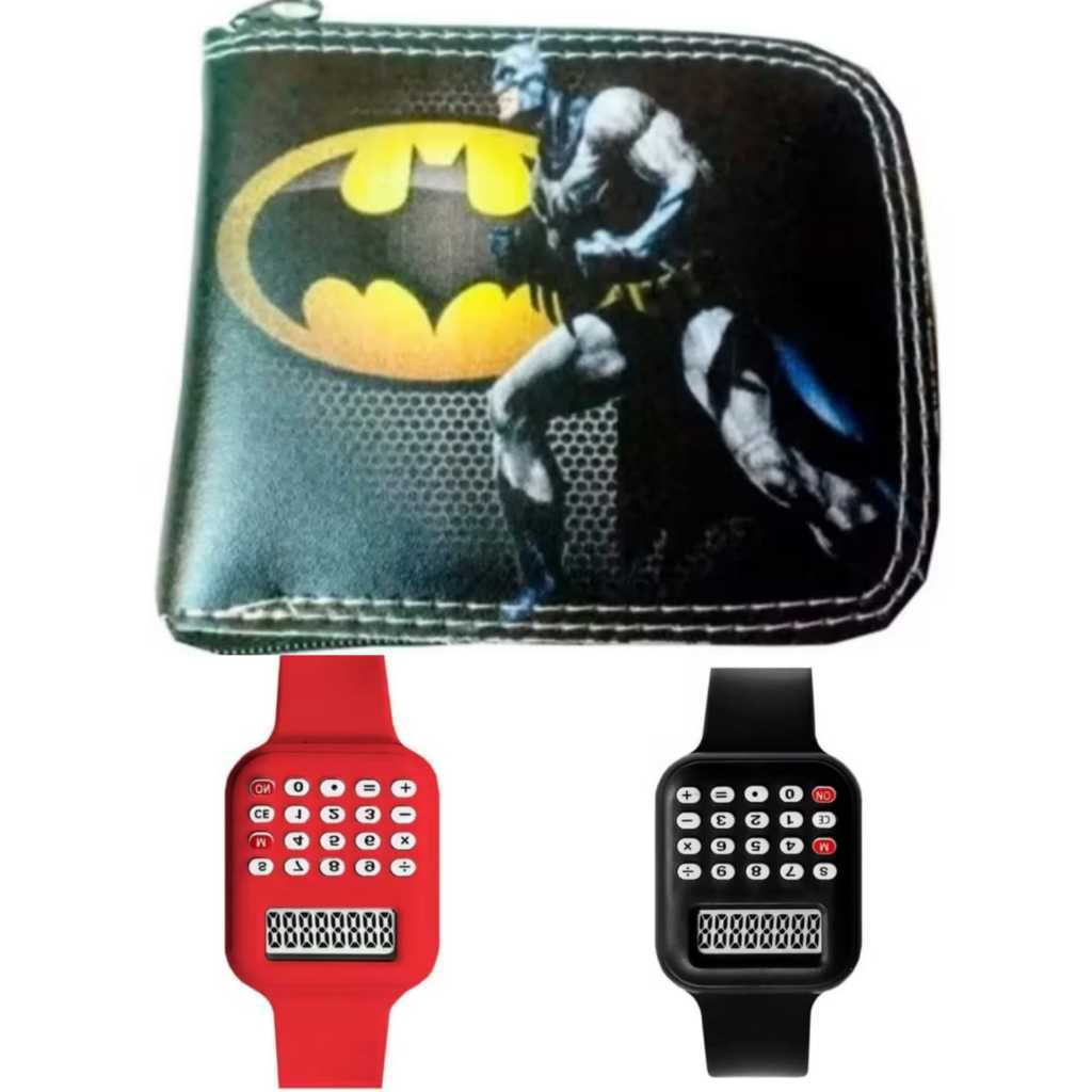Carteira infantil do Batman e relógio calculadora menino , seu filho merece um presente assim