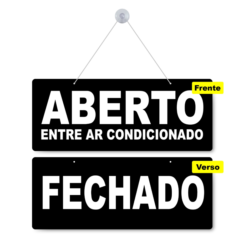 Placa Sinalização Aberto Fechado Ar Condicionado Preto
