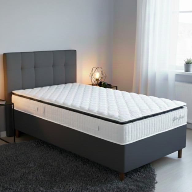Conjunto Box Baú Solteiro Hellen Colchão com Molas Ensacadas Yaris Pillow Top 88x188x61cm