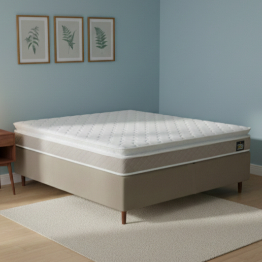 Conjunto Box Casal Hellen Espuma Premium D33 Pillow Top 138x188x57cm em Oferta na Shopee