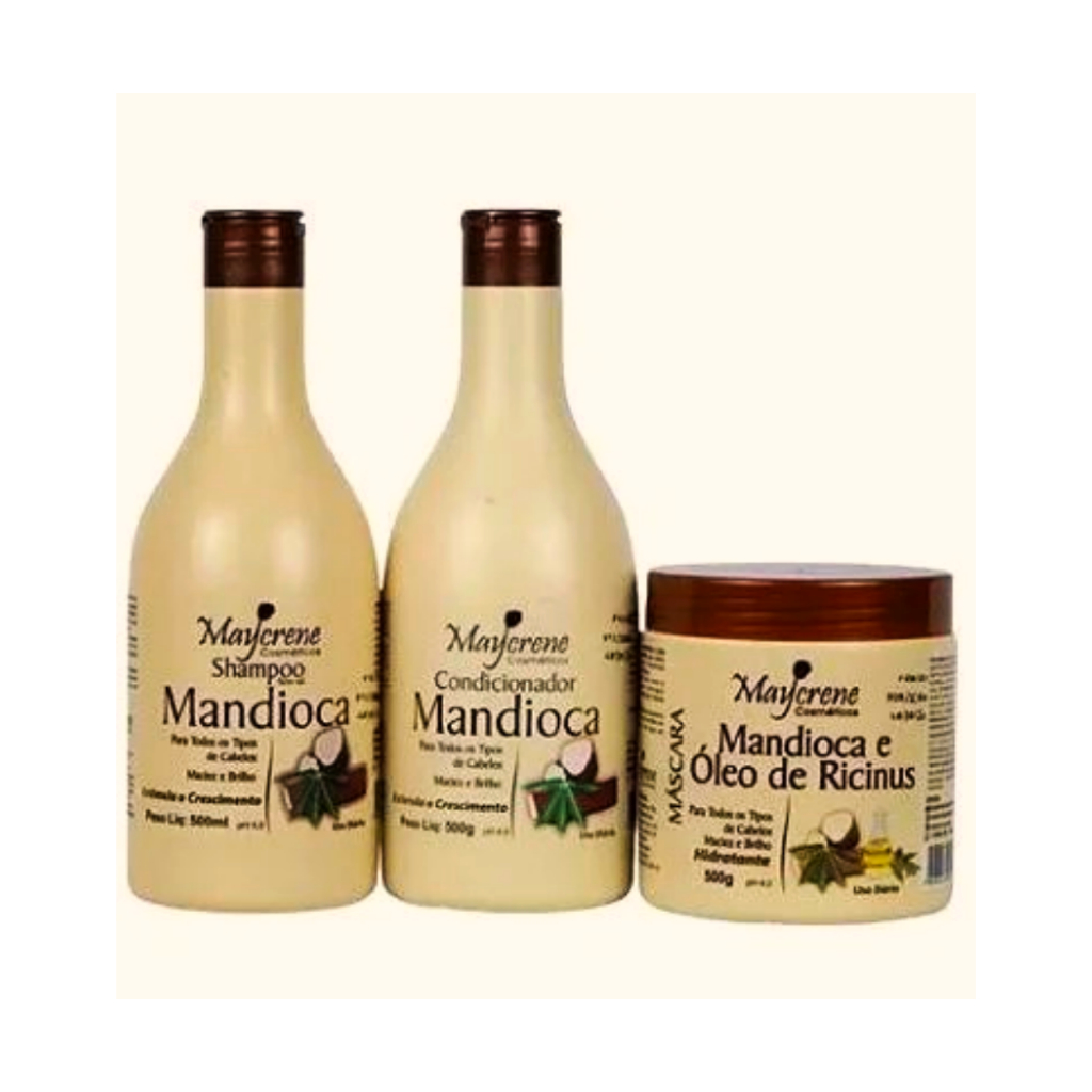 Kit Mandioca Shampoo, Condicionador e Máscara De Hidratação Profunda 3x500 Maycrene