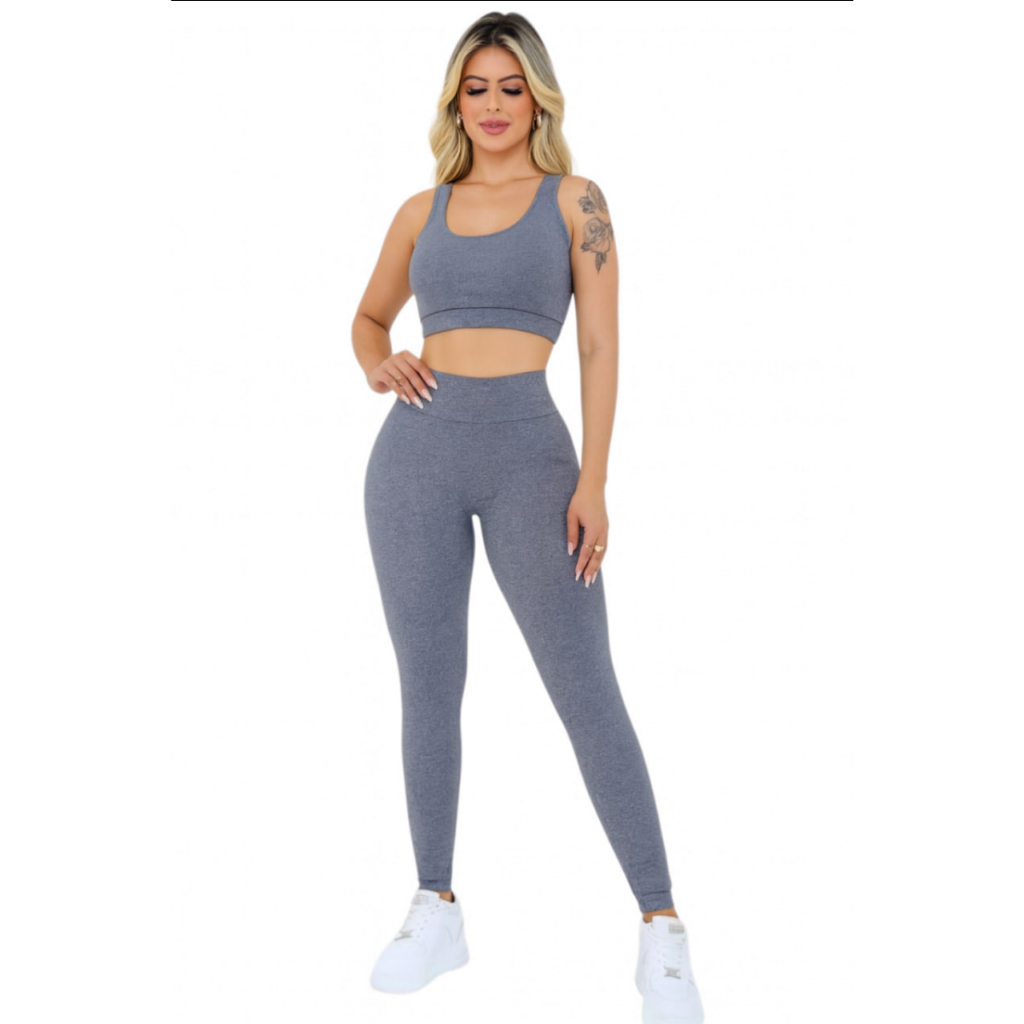 Conjunto Academia Fitness Legging e Top Cintura Alta Moda Fitness LISOS