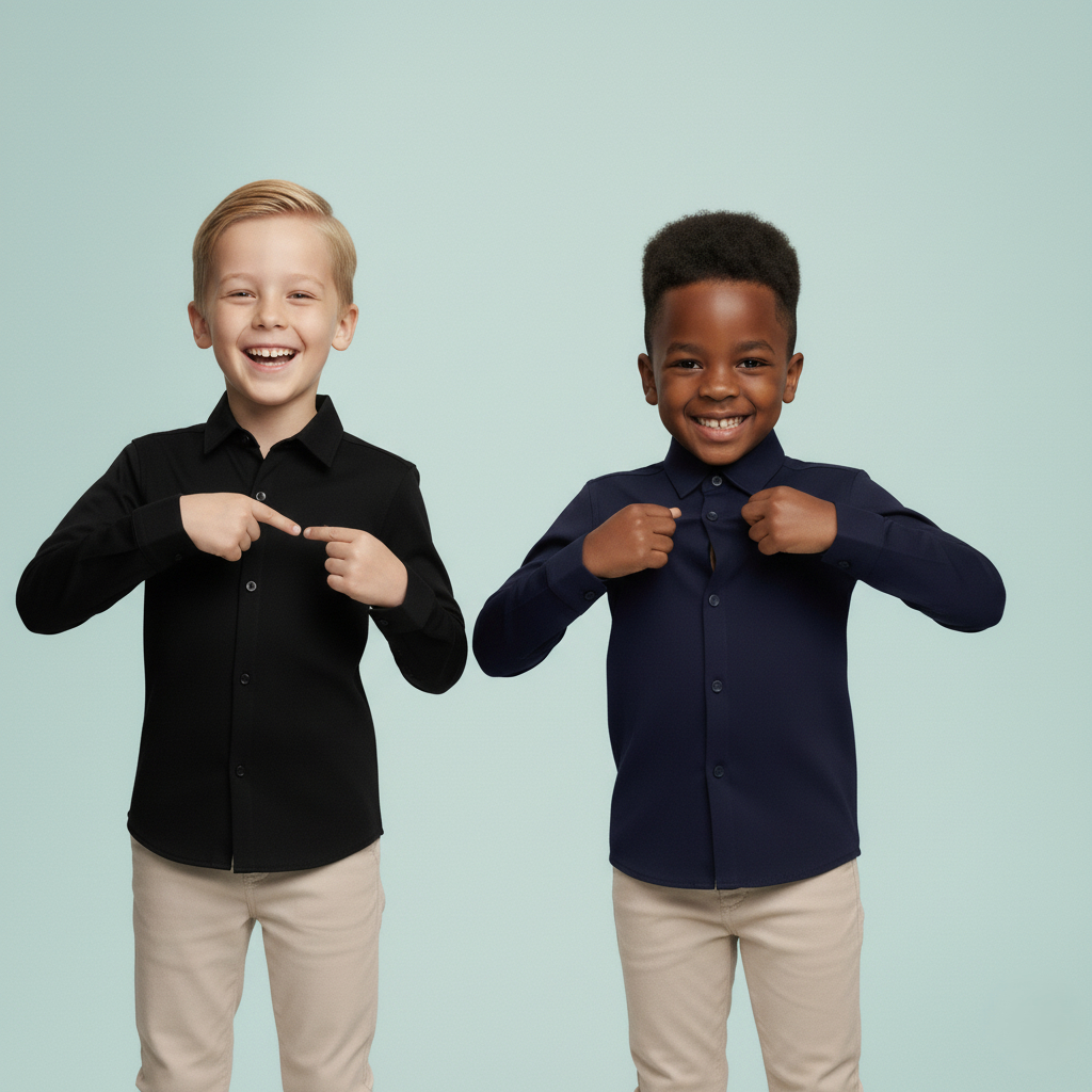 Camisa Social Infantil Menino 2 peças Marinho e Preta Elegante Algodão Premium Menino Kit Masculino