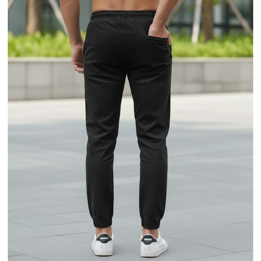 Detalhes do Calça Jogger Masculina de Sarja Premium Slim Fit Com Cordão E Elastano