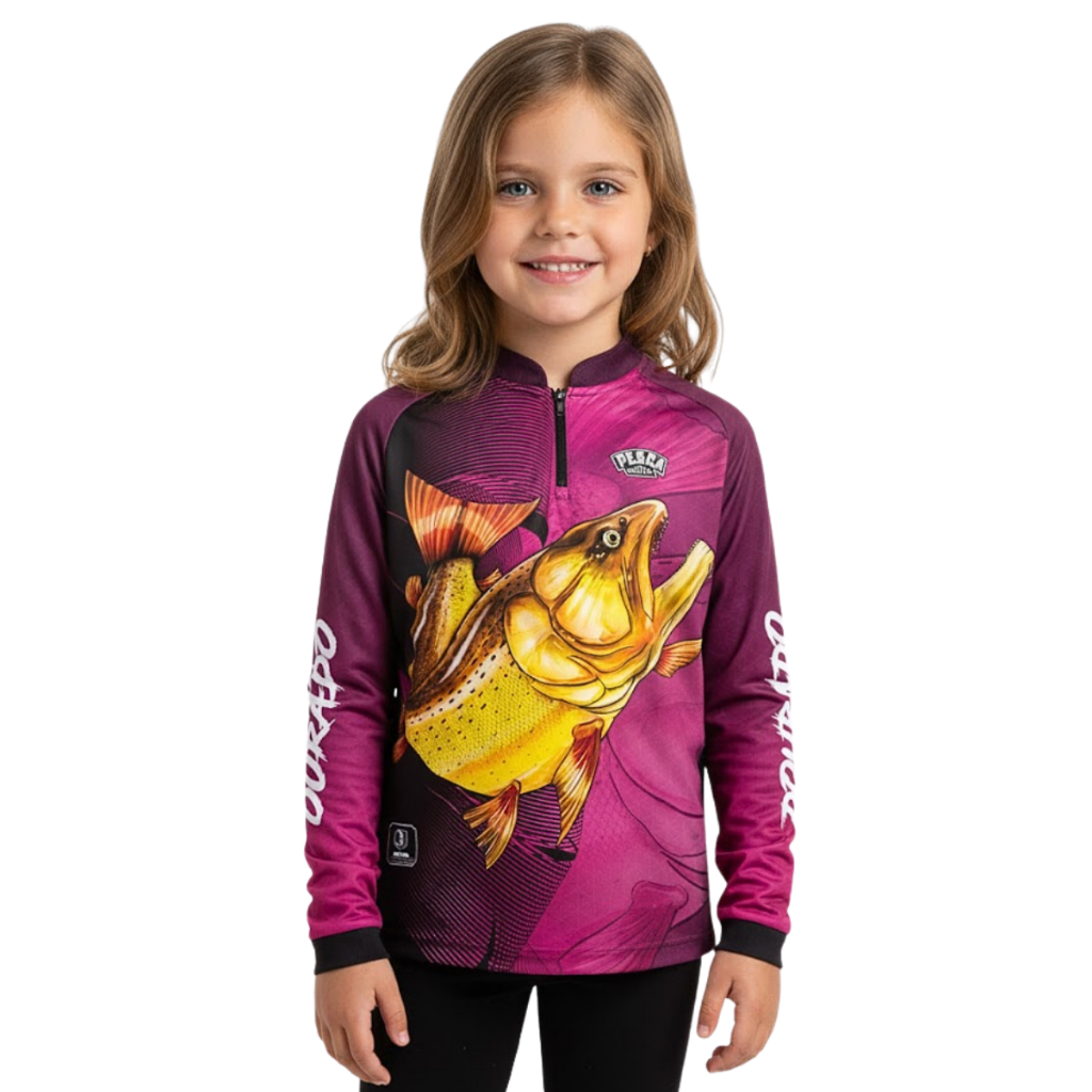 Camisa Camiseta Blusa de Pesca Infantil Dourado Menina com Proteção uv50 em Oferta na Shopee
