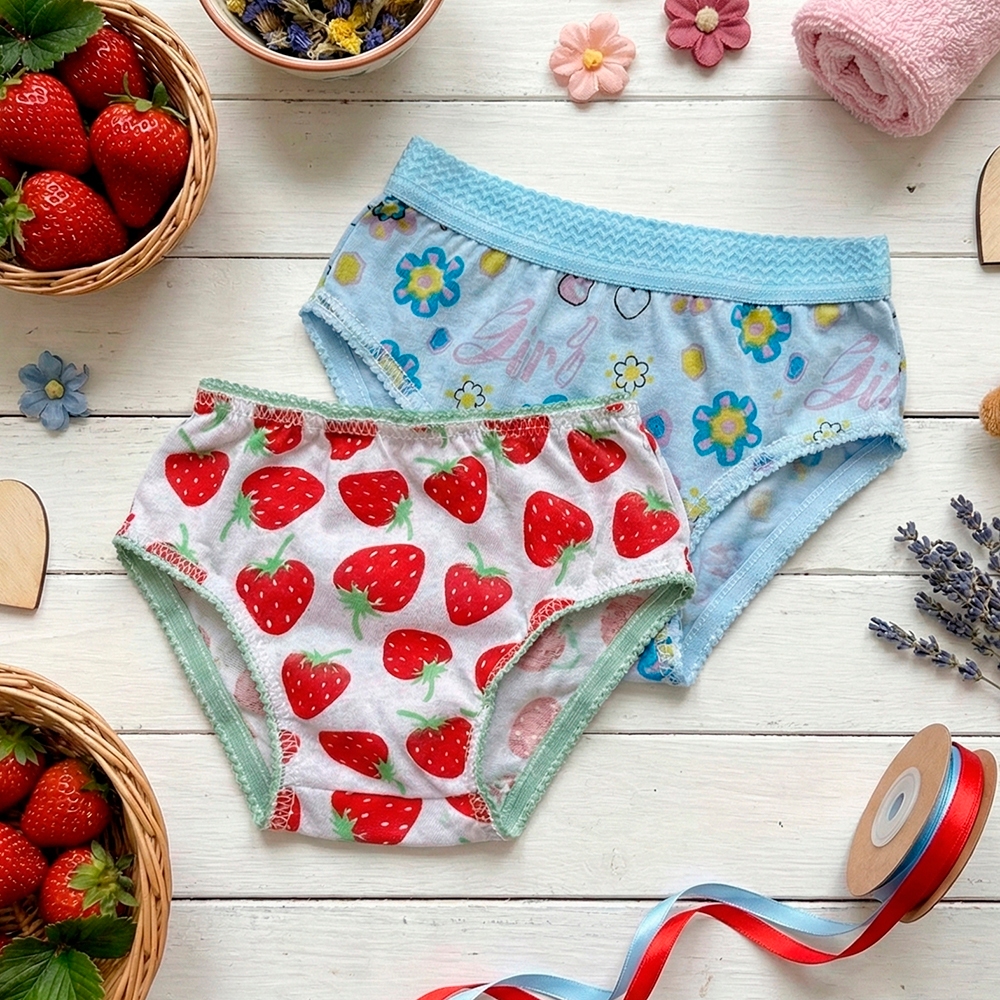 Kit 5 Calcinhas Infantis Algodão com Cós Sem Cós Sortidas Estampas Variadas Menina Confortável