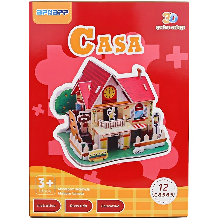 Kit Quebra Cabeça 3D Montar Educativo | Brinquedo Puzzle Infantil Apoapp INMETRO | Aprender e Concentrar +3 Anos