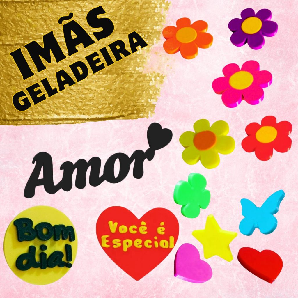 Kit Imãs Magneticos Geladeira Decoração Suporte Lembretes Recados Anotações Feito Impressao 3D