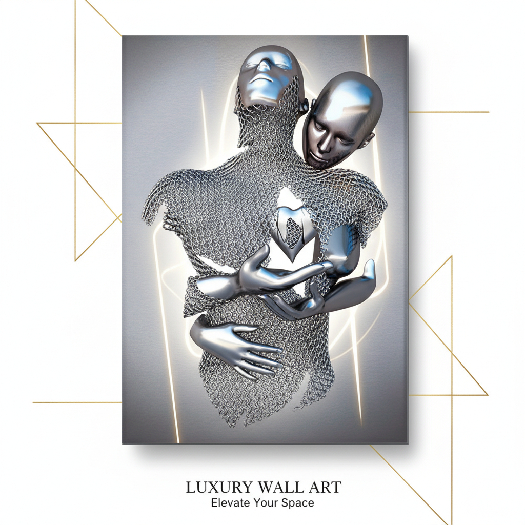 Quadro Decorativo 110x80cm Casal Metal 3d Hall Luxo Sala Quarto Casa Decoração De Parede Mdf Adesivo