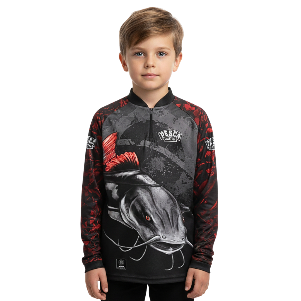 Camisa Camiseta Blusa de Pesca Pirarara Infantil menino com Proteção uv50