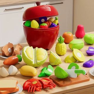 Maçã com Frutas de Corte Interativas Com 40 peças Para Crianças Brincar