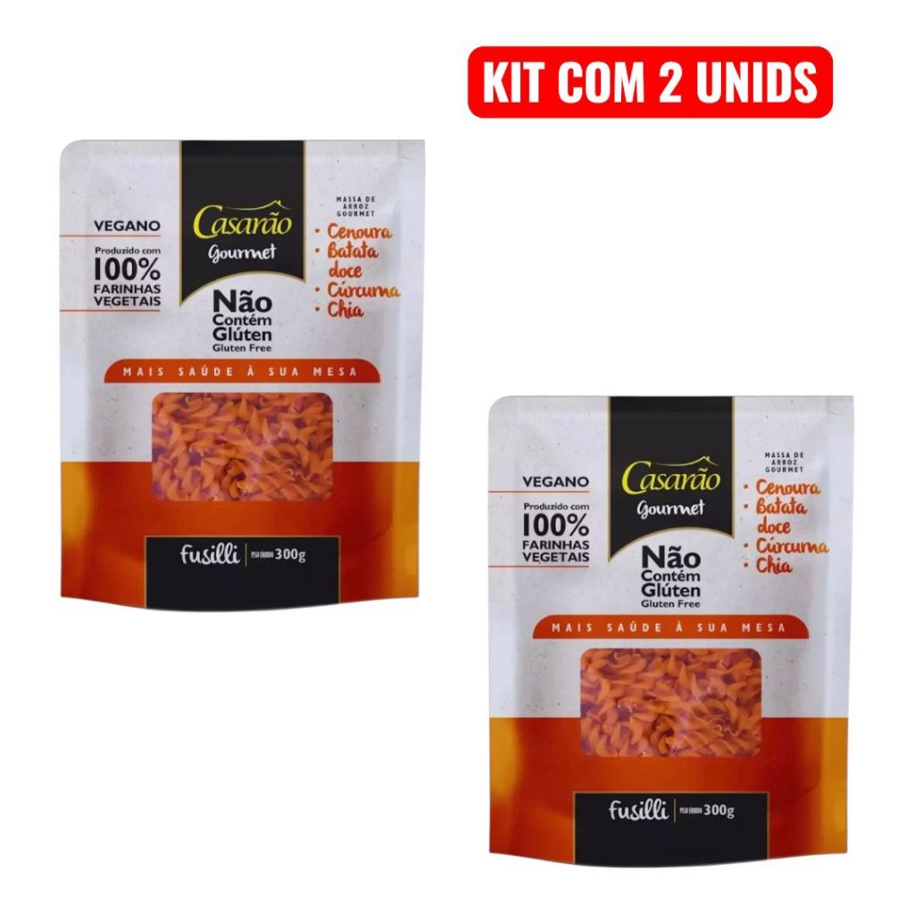 Massa Gourmet Parafuso Sem Glúten Cenoura e Batata Doce Casarão 300g - Kit com 2 unids