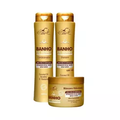 Kit BanhoVerniz Belkit 3 Itens Tratamento Shampoo Condicionador Máscara Brilho Intenso Hidratação