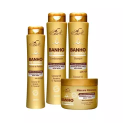 Kit Banho Verniz Belkit 4 Produtos Shampoo Condicionador Máscara Leave-In Hidratação Brilho Cabelos