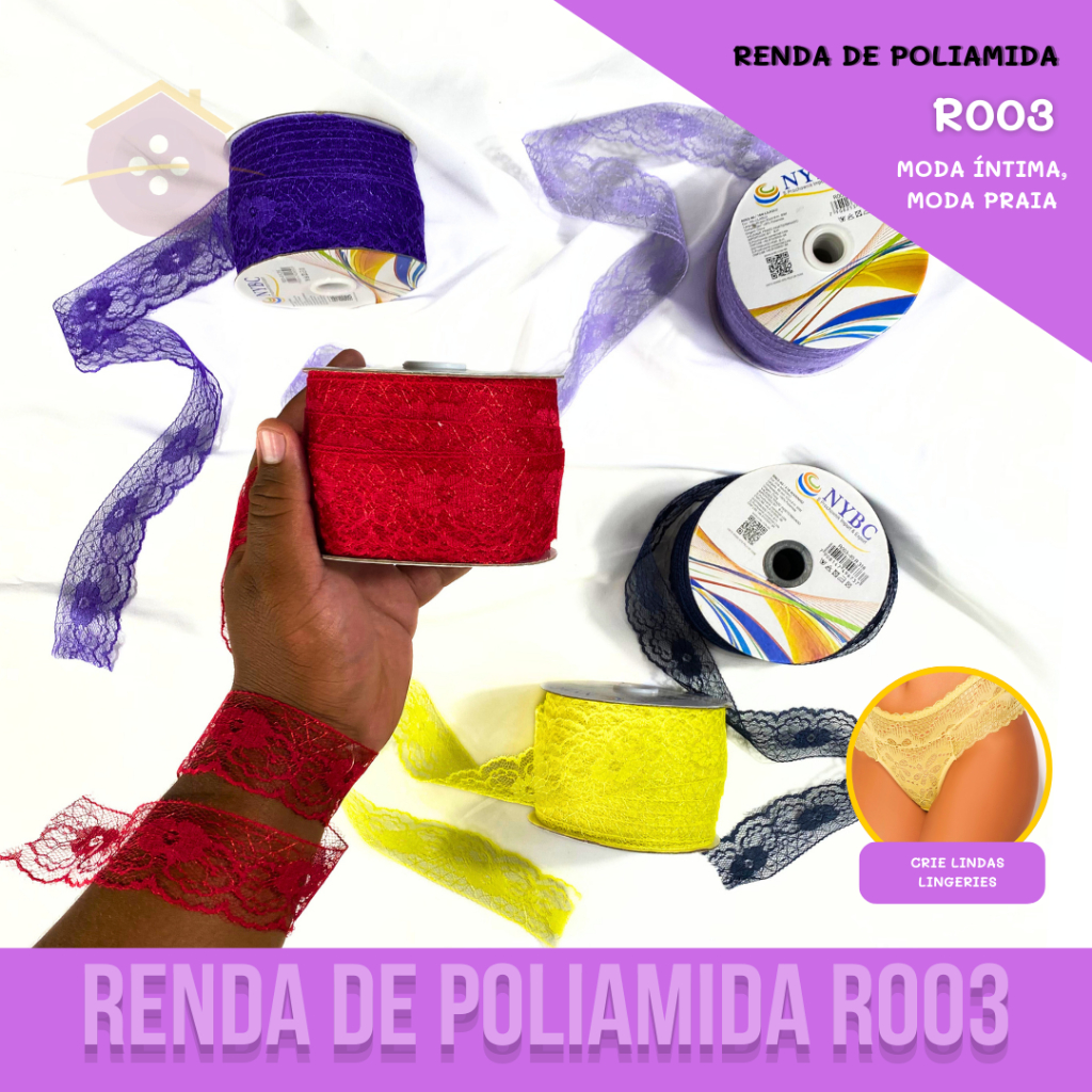 Renda De Poliamida R003 - 40mm - Rolo Com 50 Mts. em Oferta na Shopee