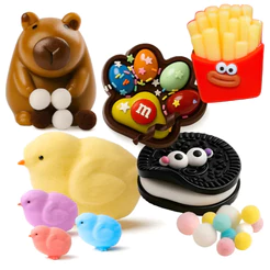 Kit Brinquedos Squishy de Apertar Sensorial Antiestresse Bichinho Capivara Pintinho Bolacha Oreo Fidget Toy