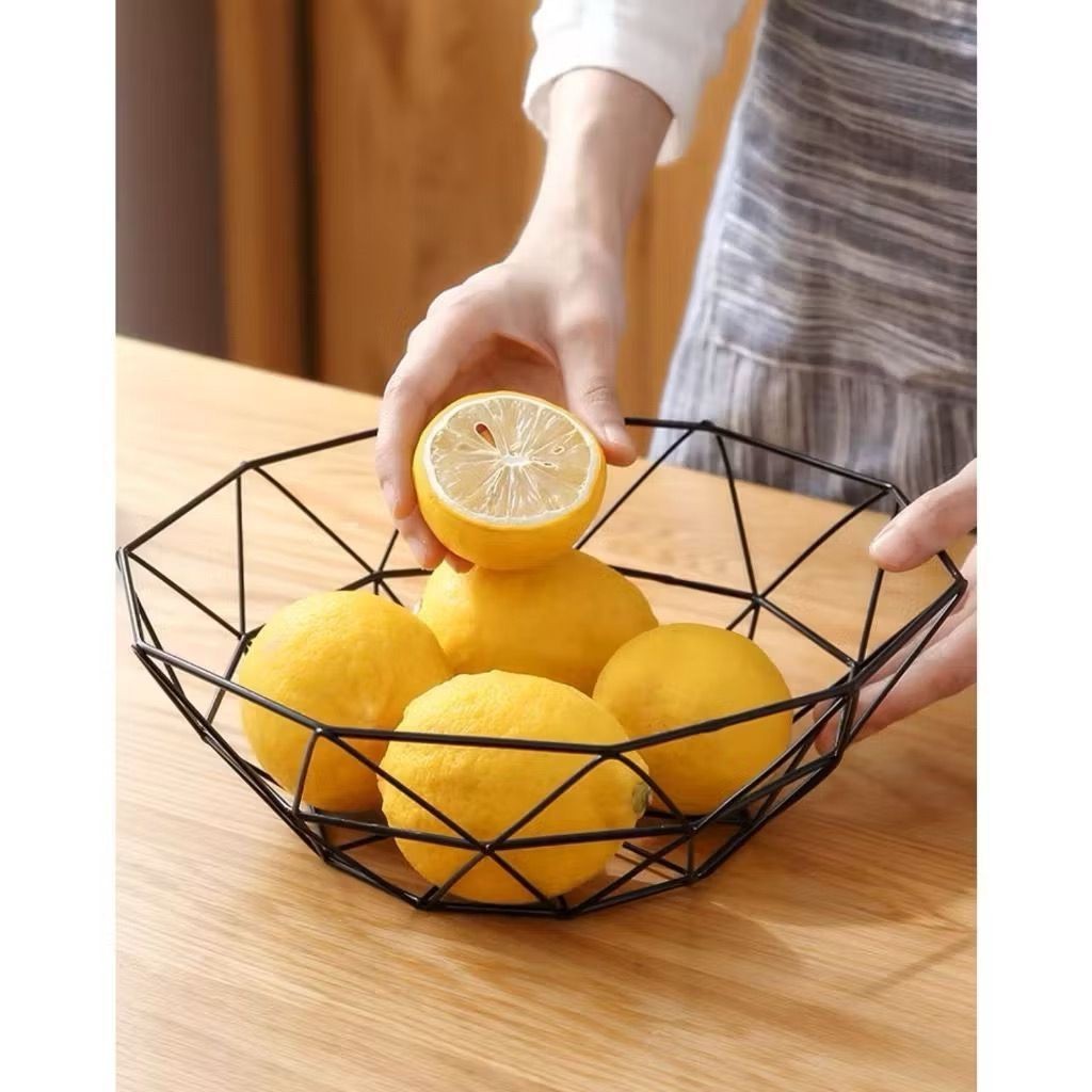 Cesta de Frutas Geométrica Aramada Metal Cesto Frutas