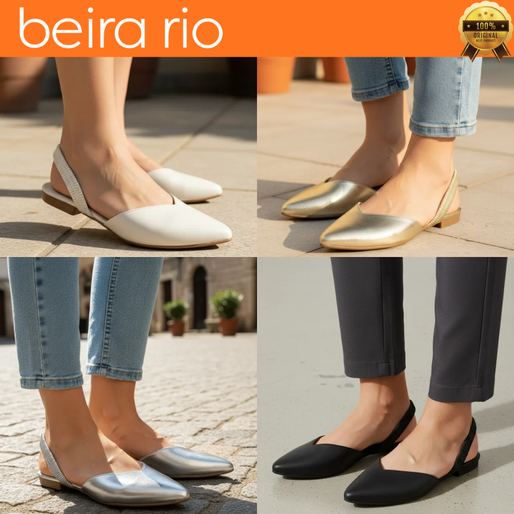 Sapatilha Beira Rio Feminino Sandália Rasteira Casual Mule Bico Fino Slingback Calce Fácil Original em Oferta na Shopee